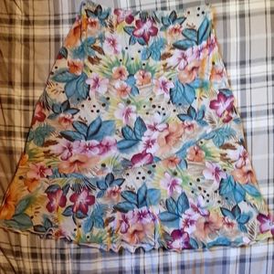 ♠️ Tropical Floral A-line Beach Vacation Cruise Pull On Midi Skirt